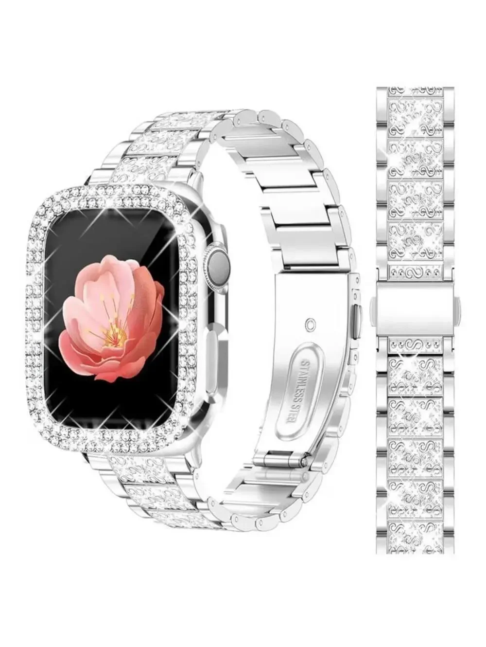 Newlibery Bling Watch Bands with Bling Case for Women Compatible with Apple